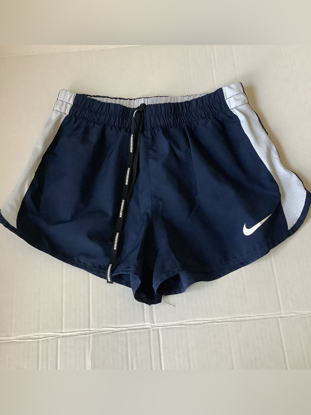 Nike Dri-FIT Navy Blue White Mesh Running Shorts Drawstring Women's XS/S